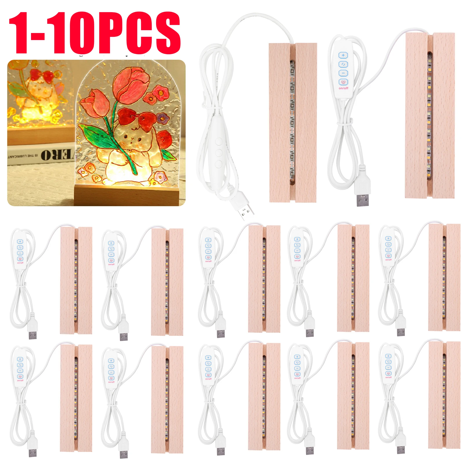Light Art And Craft - 1-10 stuks LED houten lichtdisplay kristal