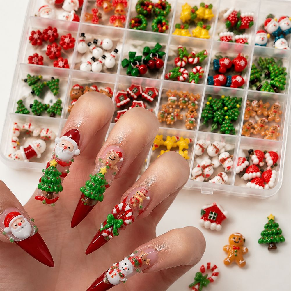 Art And Craft For Xmas - Kerstseizoen Hars Nagelcharms 24 Vakjes Gemengde